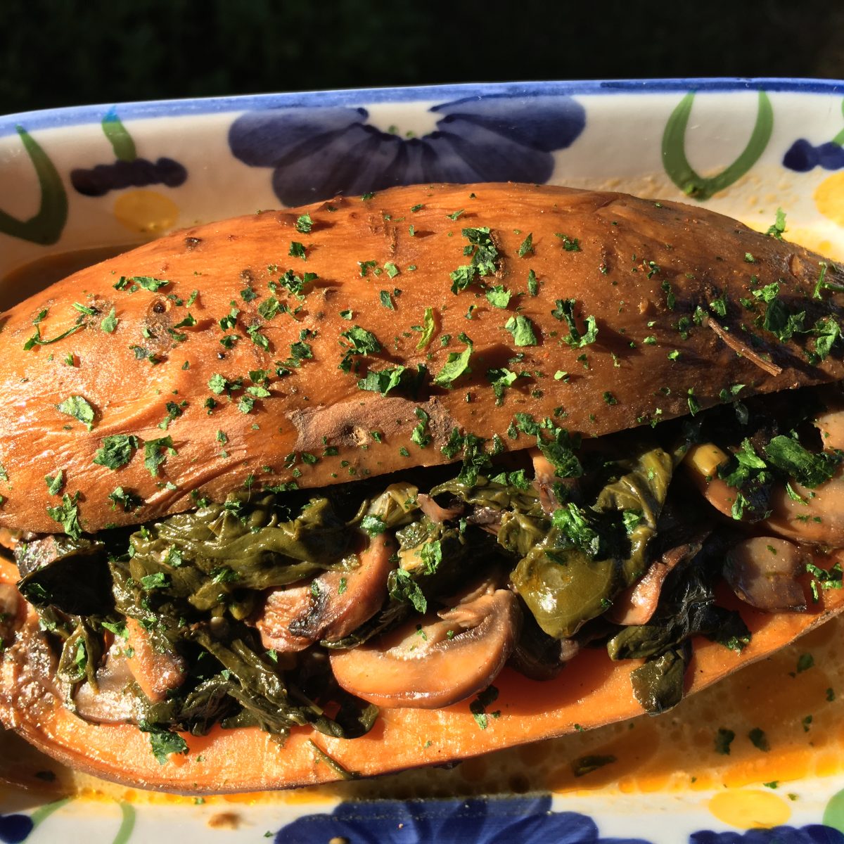 SLOW COOKER SWEET POTATO, SPINACH & MUSHROOMS