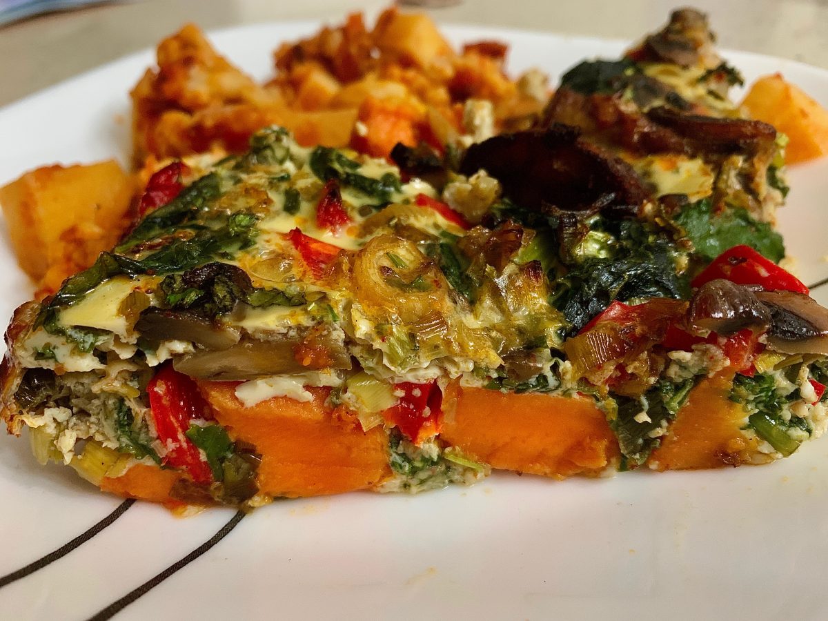 SWEET POTATO, MUSHROOM AND SPINACH FRITTATA